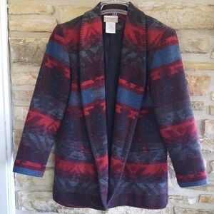 Coldwater Creek Southwestern Aztec Blazer Wool Blend,  Red, Blue Size Small